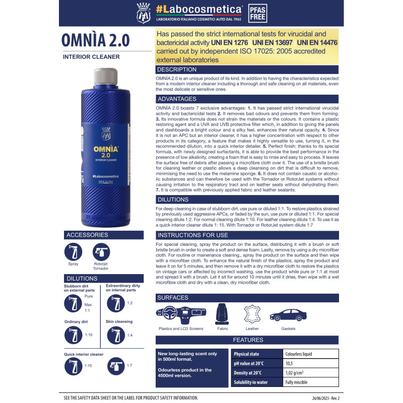 Очиститель салона Labocosmetica Omnia 2.0, концентрат 500 мл
