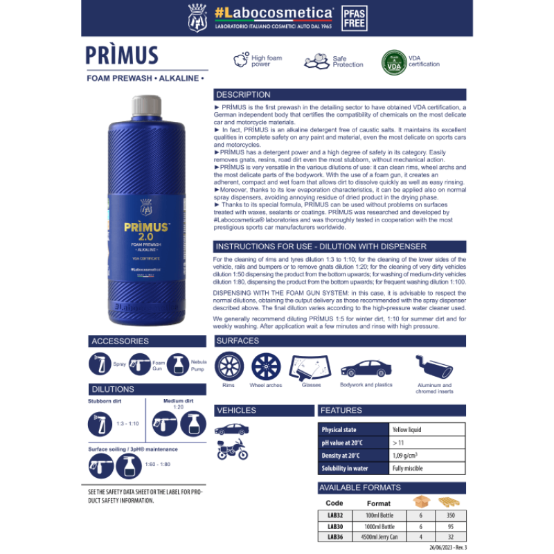 Активна піна для безконтактного миття Labocosmetica Primus 2.0 1000 мл