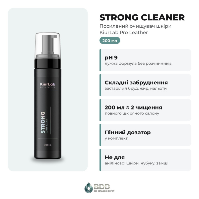 Средство для чистки кожи салона KiurLab Pro Leather Strong Cleaner, пена 200 мл